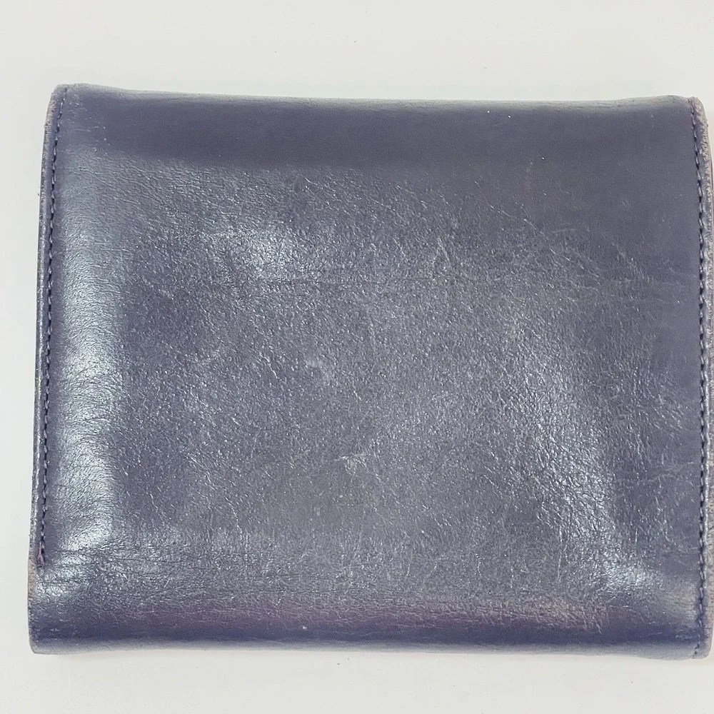 Perlina New York Brown Leather Double Snap Wallet Change Purse Tri-Fold‎ 5